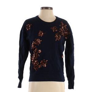 J. Crew Blue Crew Neck Sweater with Floral Design